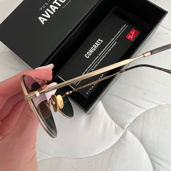 Titanium Ray-Ban Aviator Sunglasses - Picture 3 of 6